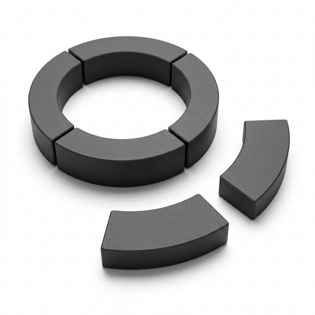 Ferrite arc segments arranged into ring formation for motor rotor magnetic paths.