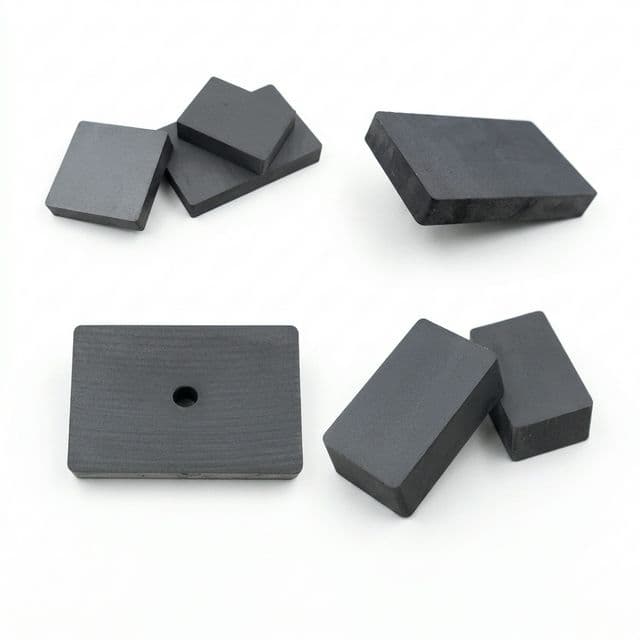 Flat rectangular ferrite bar magnets shown from multiple angles