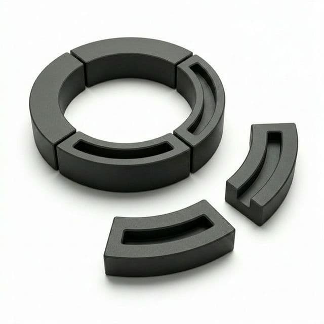 Custom-machined ferrite geometry example for manufacturing capability checks.